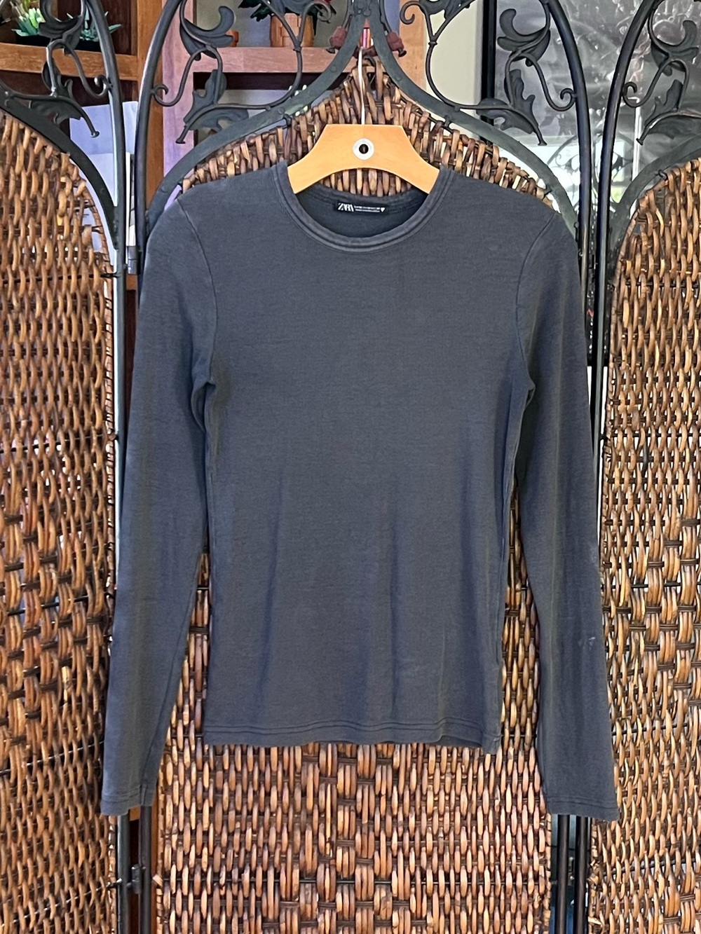 M Zara Gray Ribbed Cotton Long Sleeve